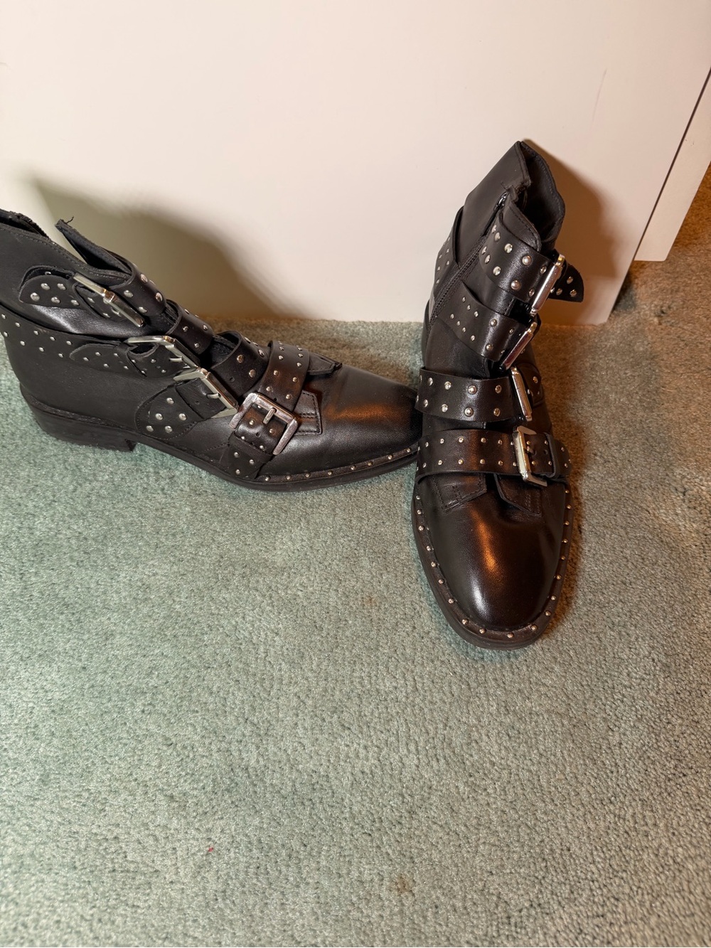 Topshop Black Studded Buckle Ankle Boots